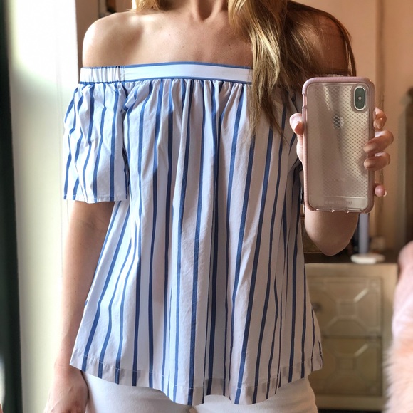 Off-the-Shoulder Striped Blouse - Picture 1 of 4